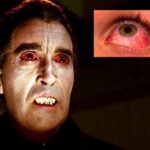 Christopher Lee em Dracula: Prince of Darkness (1966) e olho humano reagindo ao alérgeno.